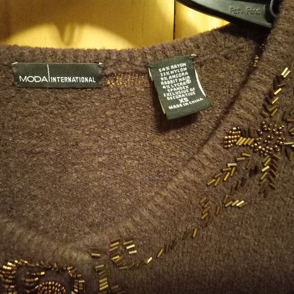 Moda International Chocolate Brown Button-Down Beaded Sweater Size XS (T-335) - Picture 8 of 8